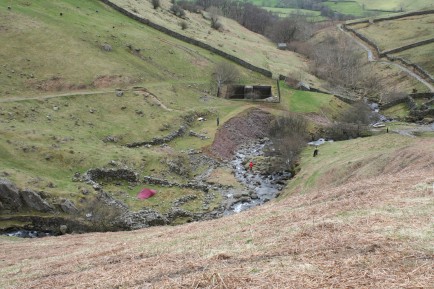 View looking west downstream at the lower workings of Fairfield iron mine