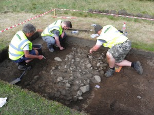 Excavating Roman wall foundations at Quay Meadow - 2015
